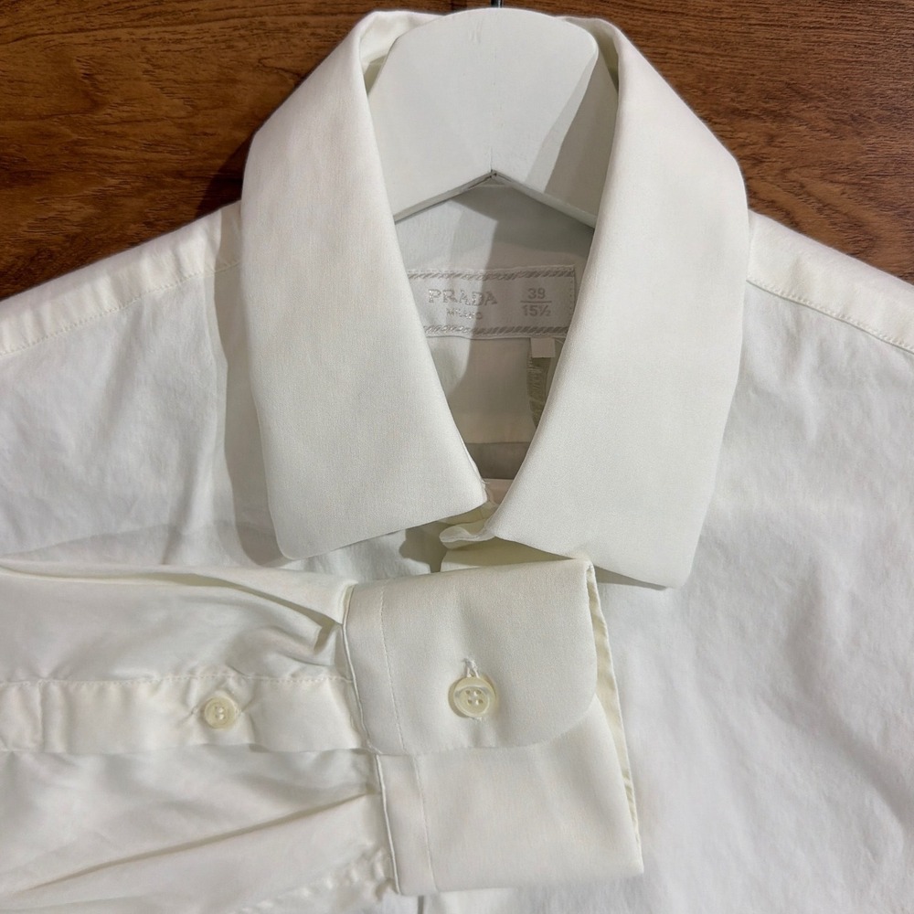 Prada Milano Mens White Stretch Cotton Button Down Dress Shirt Size 39 15.5